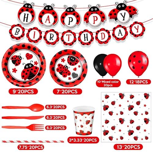 Sumind 200 Pcs Ladybug Birthday Party Decorations Set Ladybug Themed Party Supplies Balloon Tableware Happy Birthday Banner Dot Tablecloth Cup Straw Napkin Baby Shower Decor(54 x 108 Inch,Multicolor) thumbnail 3