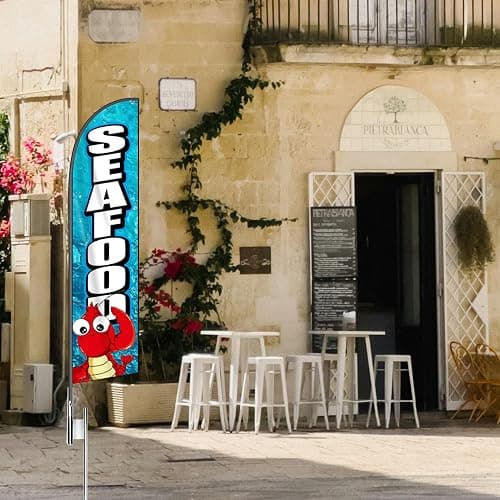 Seafood Feather Flag Banner - 11.5x2.5 Ft Advertising Swooper Flag for Outdoor Business and Events Promotion - Seafood Signs Windless Full Sleeve Banner for Restaurants, Diners, Markets (Only Flag) thumbnail 2