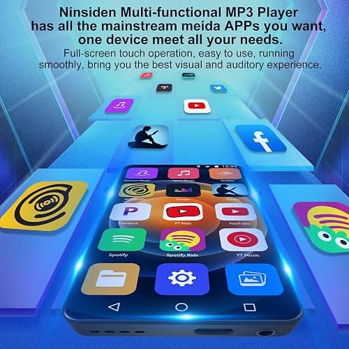 144GB Portable MP3 Player with Bluetooth and WiFi, Ninsiden 4" HD Full-Color Touch Screen MP3 Music Player with Spotify,Amazon Music,Pandora,YouTube,Android Mainstrem Media MP4 Player for Kids,Black thumbnail 2