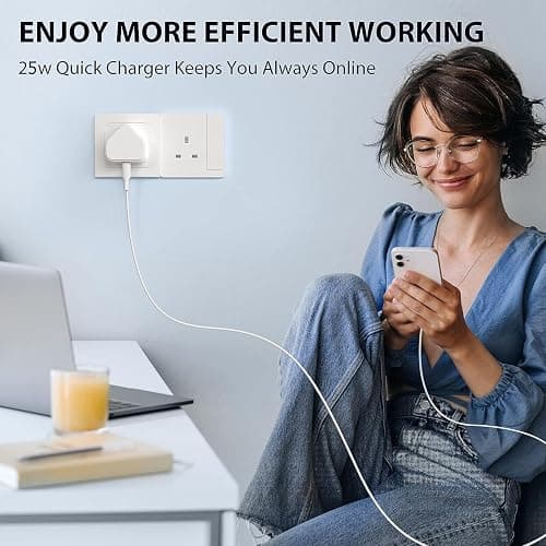 USB C Plug for iPhone 16 15 14 13 12 11 Pro Max Plus X XS XR 8, SE 2020, iPad Pro Air Mini, AirPods Pro, Samsung Galaxy, 25W Fast Charger USBC Type C Power Charging Head Adapter Charge Wall PD UK thumbnail 4