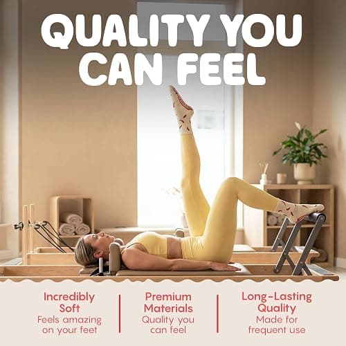 Peach & Flow Pilates Grip Socks for Women, Cute Pilates Socks, US 5-9 | Cushioned Non-slip Reformer and yoga socks with grips also for barre and Lagree, plus a thick knit with woven arch support thumbnail 5