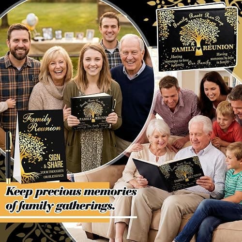 Tenceur Family Reunion Guest Book Heart, 112 Pages with Pen and Sign | Tree Design Memory Journal for Gathering, Black Gold Foil, Includes Table Stand and Writing Tool, Reunion Celebration thumbnail 6