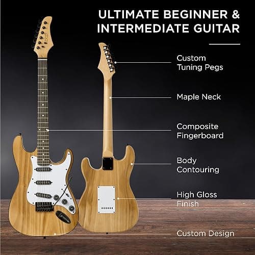 Best Choice Products 39in Full Size Beginner Electric Guitar Starter Kit w/Case, Strap, 10W Amp, Strings, Pick, Tremolo Bar - Natural - Natural thumbnail 4