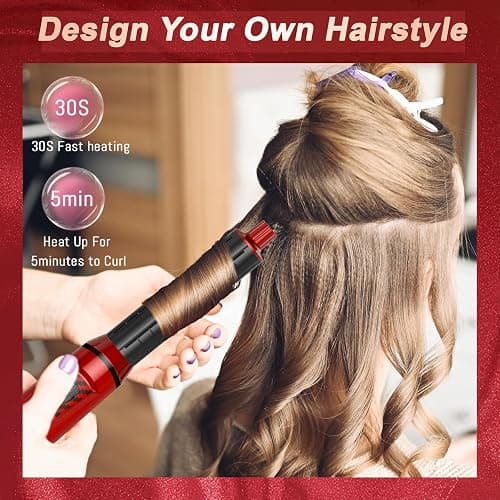 5 in 1 Air Styler Set & Hair Dryer Brush, Low-Speed Negative Ionic Hair Styler Drying, Multi Hair Styler, Professional Blow Dryer Brush for Curling Volumizing Straightening Styling (Red+Black) thumbnail 4