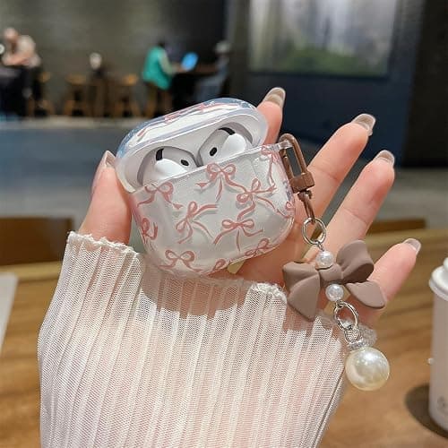 MINSCOSE Compatible with AirPods 4 Clear Case,Cute Pretty Flower Earphone Cover with Floral Keychain, Soft Transparent TPU Protective Case for AirPod 4 for Girl Women-Brown thumbnail 3