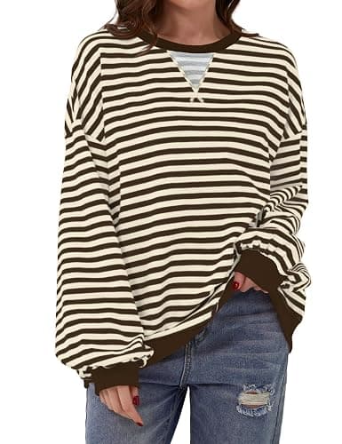 DUOEASE Sweat Femme Col Rond Décontracté, Pull Rayé à Manches Longues Top de Automne et Hiver - Image 1