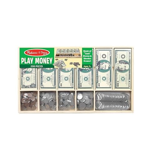 Melissa & Doug Play Money Set - Educational Toy with Paper Bills and Plastic Coins (50 of Each Denomination) and Wooden Cash Drawer for Storage thumbnail 3
