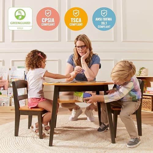 ECR4Kids Hideaway Table and Chair Set, Kids Furniture, Honey/Grey Wash, 3-Piece thumbnail 6