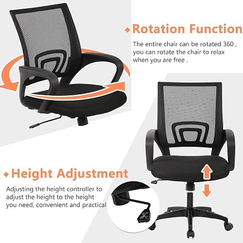 PayLessHere Home Office Chair Desk Computer Chair Adjustable Ergonomic Lumbar Support Armrest Executive with High Density Mesh 360 Degree Swivel Chair for Men Women Adults, Black thumbnail 5