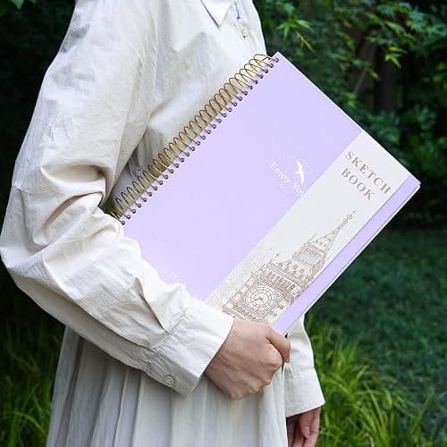 FLYING EAGLE Hardcover Sketchbook for Drawing 8.5 x 11 Spiral Sketch Book for Adults Women Kids with 100gsm 68lb 120 Sheets Premium Paper Sketch Pad for Drawing Books Notebook Art Supplies, Purple | 120 Sheets, 100gsm 68lb, Purple Large Spiral Bound Sketch Pad Premium Drawing Paper Book Artist's Sketchbook for Gift Ideas thumbnail 7