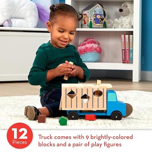 Melissa & Doug Shape-Sorting Wooden Dump Truck Toy with 9 Colorful Shapes and 2 Play Figures Wooden Vehicle Toys, Shape Sorter Toys for Toddlers Ages 2+ thumbnail 3