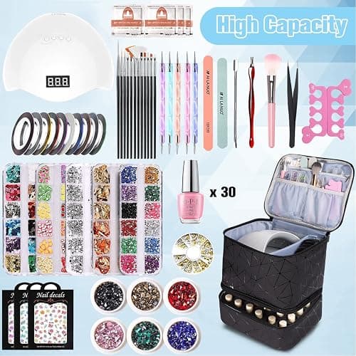 CTWWFS PU Leather Nail Polish Organizer and Nail Lamp Case, Nail Kit Organizer Holds 30+ Bottles (15ml - 0.5 fl.oz) and a Nail Lamp, Nail Polish Carrying Case with Manicure Tools Storage Sections thumbnail 3