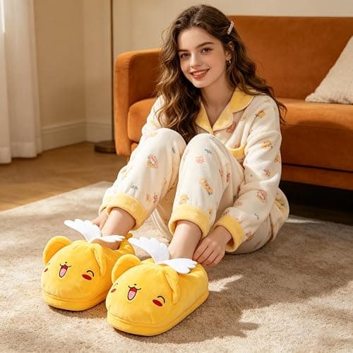 Roffatide Anime Cardcaptor Sakura Fuzzy Slippers Cerberus Kero Chan House Slippers Closed Toe Open Back Foam Slippers with Rubber Sole for Women Man One Size thumbnail 8