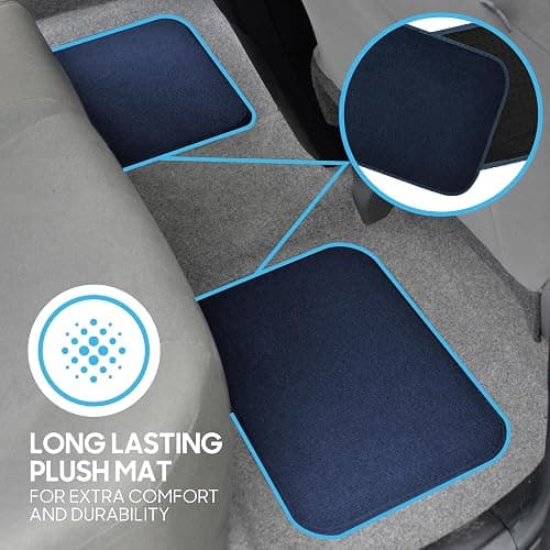 BDK Premium Carpet Blue Floor Mats for Cars - Universal Fit Interior 4-Piece Car Mats Full Set with Vinyl Heel Pad Protector - Cute Car Accessories Interior Floor Covers for SUVs & Trucks thumbnail 6