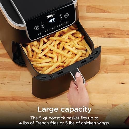 Ninja Air Fryer | 5 QT Capacity fit up to 4lbs of Fries | 5-in-1 Air Fry, Bake, Roast, Reheat, & Dehydrate | 400°F | Air Crisp Technology | 1750 Watts | Nonstick Basket & Crisper Plate | Grey | AF142 thumbnail 3