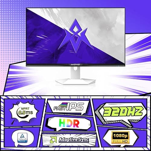 Amzfast 24.5 Pouces Ecran PC Gamer- 320Hz/240Hz, FHD 1920x1080, Fast IPS Écran, 1ms MPRT, 120% sRGB, Anti-Lumière Bleue, HDR, Adaptive Sync, VESA 100x100, HDMI 2.0x2/DP 1.4x2, Blanc - AMZG25F6F thumbnail 2