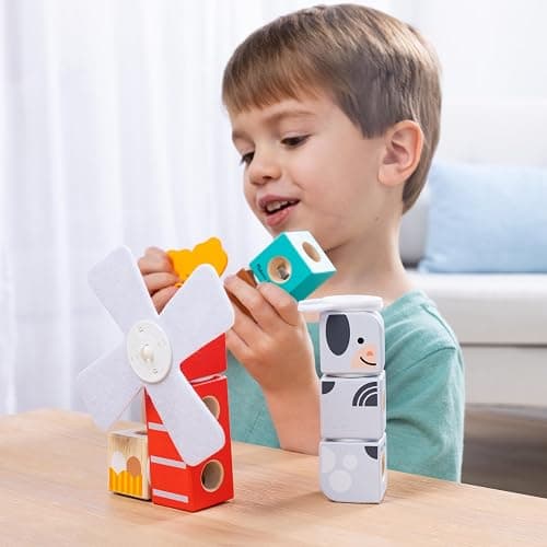 Melissa & Doug Blockables™ Farm and Woodland 2-Pack Bundle Connectable Wooden Building Blocks Preschool Play Set Toy thumbnail 3