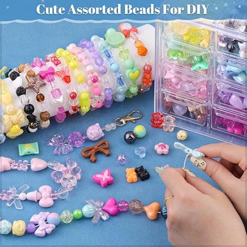 TINKRSTUFF Assorted 500PCS 10 Colors Mixed Acrylic Beads for Bracelet Making, Flower Bow Butterfly GummyBear Aesthetic Bracelet Charms,Cute Beads for Jewelry Making DIY Necklace Keychain Phone Charm thumbnail 4