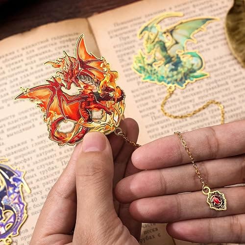 Fantasy Fourth Wings Dragon Bookmarks -4 Designs: Fire Red,Ice Blue,Thunder Purple,Forest Green-Unique Cool Metal Book Marks for Men Women, Inspirational Gift for Kid, Readers, Book Lovers, Collectors thumbnail 6