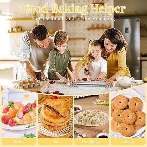 Adjustable Rolling Pin with 4 Thickness Rings for Baking, 17” Stainless Steel Dough Roller with Clear Measurement Markings for Pizza, Fondant, Pie, Cookies, Baking Supplies, Pastry, Pasta thumbnail 6