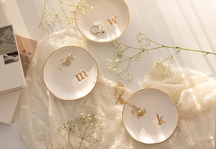 COLLECTIVE HOME - Ceramic Jewelry Tray, Decorative Trinket Dish for Rings Earrings Necklaces Bracelet Watch Keys, Birthday Mother's Day Christmas Gift for Women, 4.75", White Surface (M) thumbnail 8