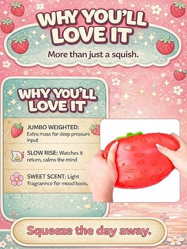 Squishy Squeeze Strawberry Giant Jumbo Big 5&4 Inch Slow Rising Stress Ball, Realistic Fruit Squeeze Toy for Relief, Adults Kids Sensory Fidget Strawberry Squishy Gifts Party Favor(RED+Pink) thumbnail 6