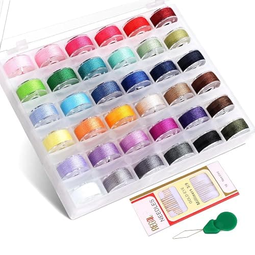 36Pcs Bobbins and Sewing Threads Prewound Bobbins with Case, Needle and Threader for Babylock Singer Janome Brother Multiple Sewing Machine, Standard Size and Assorted Colors - Image 1