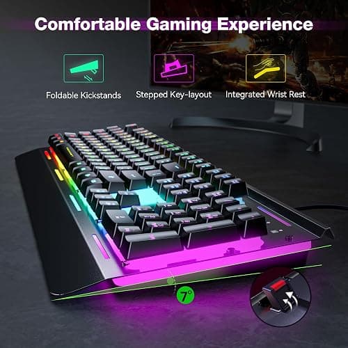 TECKNET Gaming Keyboard, USB Wired Computer Keyboard, 15-Zone RGB Illumination, IP32 Water Resistance, 25 Anti-ghosting Keys, All-Metal Panel (Whisper Quiet Gaming Switch) thumbnail 2
