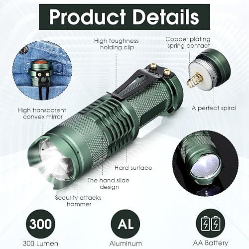 Fumete 20 Pieces LED Flashlight Mini 3 Mode Tactical Torch Small Water Resistant Pocket Flash Light Adjustable Focus Light Pen for Men, Father, Indoor Outdoor Hiking(Dark Green) thumbnail 3