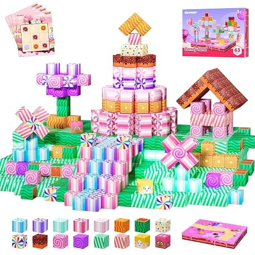 SILYMOLY Magnetic Blocks Candy Land Edition, Magnetic Tiles Building Blocks Boys & Girls Toys Age 3-5 4-8 5-7 Sensory Gift for Kids，Magnets Cubes，Upgraded STEM Gift 1.2 Inches thumbnail 9