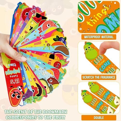 Fainne 250 Pcs Scented Bookmarks Kids Bulk Scratch and Sniff Bookmarks Fun Fruit Food Assorted Educational Bookmark for Students Teens Reader 25 Styles, 25 Scents thumbnail 4