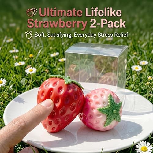 2Pcs Giant Strawberry Squishy, Jumbo Squishy Strawberry Toy, Big Taba Squishy Strawberry, Realistic Strawberry Stress Ball, Squishy Toy Fruit Ball, Slow Rise Office Desk Toy, Party Favors Gifts thumbnail 3
