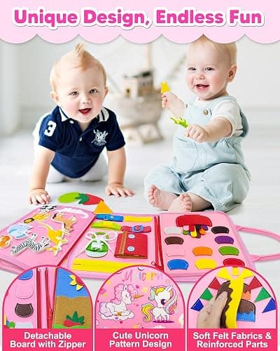 Exorany Busy Board Montessori Toys for Toddler Girl Birthday Gifts, Busy Book Sensory Learning Toys for Toddlers, Toddler Girl Airplane Car Travel Toy Educational Activities thumbnail 5