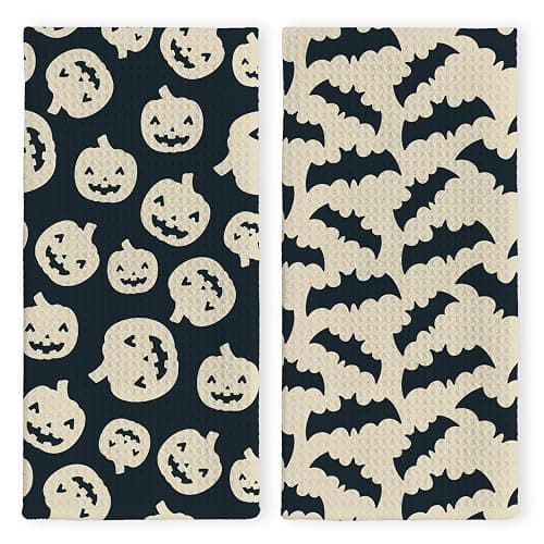LKETW Halloween Pumpkin Bat Kitchen Dish Towels 16x24in Set of 2, Cute Hand Tea Towels for Kitchen Bathroom Decor, Halloween Decorations - Image 1