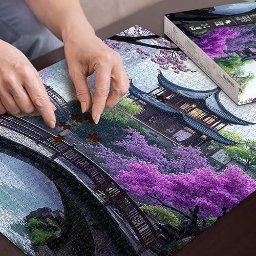 PICKFORU Plum Blossom Dreamscape Puzzles for Adults 1000 Pieces, Vintage Flower Tree 1000 piece Puzzle for Adults, Impossible Unique Lake Park Theme as Home Decor thumbnail 8
