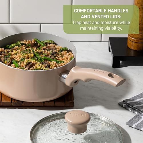 T-Fal Refresh Ceramic Pots and Pans Set, Nonstick Cookware, 20-Piece, Oven Safe to 350°F, Ceramic Cookware Set, Stockpot, Griddle, Frying Pans, Utensils, Dusty Rose thumbnail 5