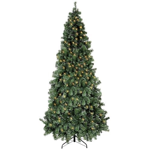 Okicoler 6.5ft Holiday Artificial Pre-lit Christmas Pine Tree with LED Warm Lights,Metal Hinges & Foldable Base,Easy Assembly for Home,Office, Green - Image 1