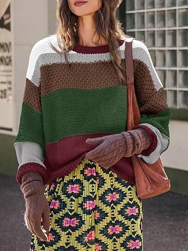 Saodimallsu Womens Color Block Cropped Sweaters 2025 Winter Trendy Casual Oversized Y2k Going Out Striped Pullover Tops thumbnail 5