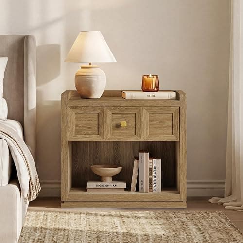 SICOTAS Night Stand Set 2, 26" Wide Nightstands Set of 2 with Drawer | Large Queen Size Nightstands, Farmhouse Bedside Table for Bedroom, Side End Table with Round Corners, Brown Oak thumbnail 7