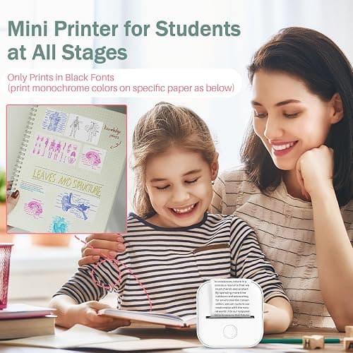 Mini Printer - T02 Bluetooth Inkless Instant Photo Printer, Small Thermal Pocket Sticker Printer, Portable Mobile Phone Picture Printer, for Students, Gift, Receipts, White (Bunny Case Not Included) - White - 1 Printer + 1 Roll Paper thumbnail 3