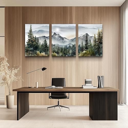 MHARTK66 Wall Art for Living Room Modern Wall Decor for Bedroom Office Decor Abstract Mountain Forest Landscapes Ink Painting 3 Piece Framed Canvas Art Prints Ready to Hang Wall Pictures Home Decor thumbnail 8