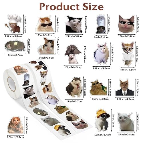 BHronony Cat Meme Stickers Roll - 2 Rolls 1000pcs Cute Cats Decal for Women Men, Pet Kitten Party Vinyl Sticker Decoration, Funny Animal Decal Label Decor Supplies for Cup Scrapbook Bottle Laptop thumbnail 3