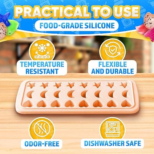 Fun Ice Cube Trays – Cute Silicone Star, Moon & Heart Shapes, 24 Cavities – Flexible, Food Safe, Temperature-Resistant Ice Cube Tray with Lid | Designed for Home Creations & Party Drinks & Desserts thumbnail 4
