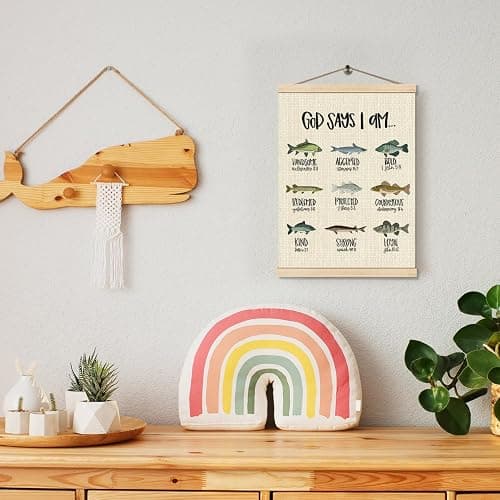 HKTZM Christian Bible Scripture God Says I am Fishing Wooden Poster Hangers 12.5x17 Inch,Home Kids Room Nursery Playroom Decor,Fishing Gifts for Kids Girls Boys,Christian Gifts for Women Teen Girls thumbnail 4
