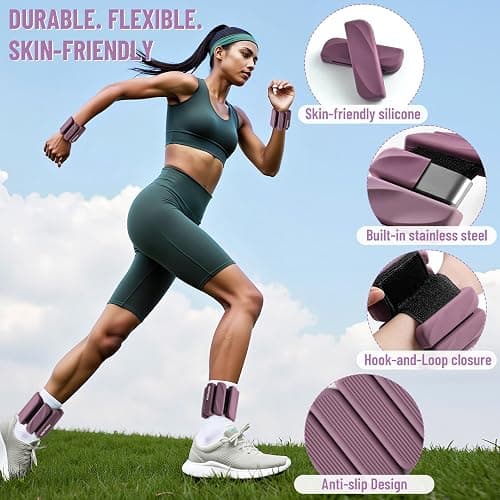 INDEPANDIA Wrist & Ankle Weights for Women and Men, 2lbs/4lbs Pairs Adjustable Silicone Weighted Bangles for Arm & Leg Workouts, Perfect for Pilates, Barre, Yoga, Walking & Home Fitness 24055 thumbnail 2