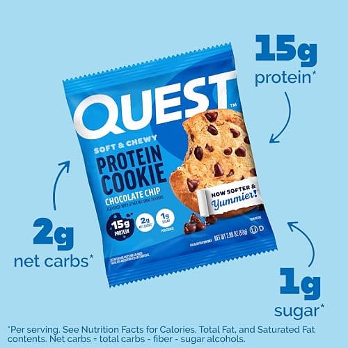 Quest Nutrition Chocolate Chip Protein Cookie, 15g Protein, 1g Sugar, 2g Net Carbs, Keto Friendly, High Protein, Low Carb; 12 Count thumbnail 5