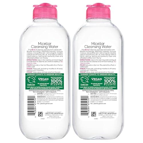 Garnier Micellar Water, Hydrating Facial Cleanser & Makeup Remover, Suitable for Sensitive Skin, Vegan, Cruelty Free, 13.5 Fl Oz (400mL), 2 Count thumbnail 7