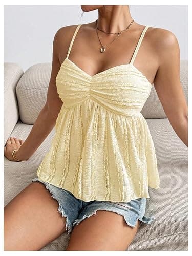 Verdusa Women's Cute Peplum Babydoll Summer Tops Y2k Casual Going Out Top | Spaghetti Strap Cami, Dressy Casual Ruched Tops thumbnail 6
