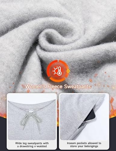 HeSaYep Women's Fleece Lined Sweatpants V-Waisted Wide Leg Sweat Pants Winter Warm Pants with Pockets thumbnail 6
