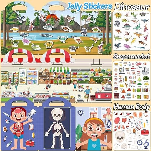 iGetooy 6 Sets Reusable Sticker Book for Toddlers 1-3, Jelly Sticker Books for Toddlers 2-4 Years, Toddler Travel Toys for Kids 2 3 4 Year Old Girls Boys thumbnail 6